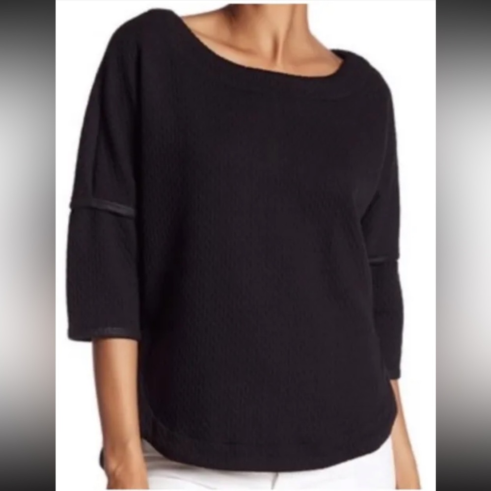 Max Studio Textured Faux Leather Trim Top